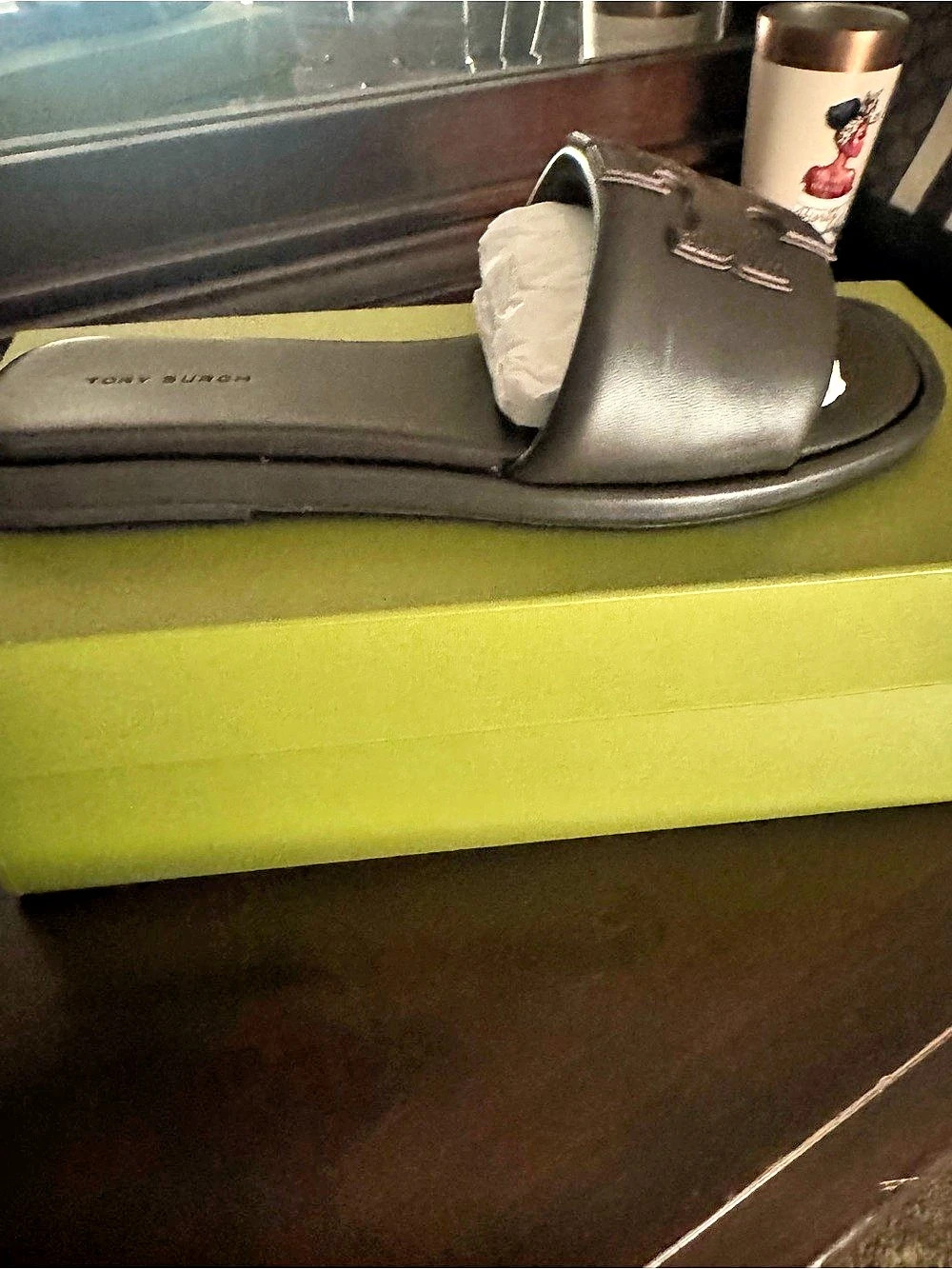 Tory Burch Double T Sport Slide Sandals Gray US 8.5